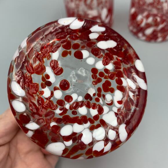 Home Studio Jolly Confetti Glasses Set 4 Red White Bubbles Splatter Handblown - Picture 4 of 10